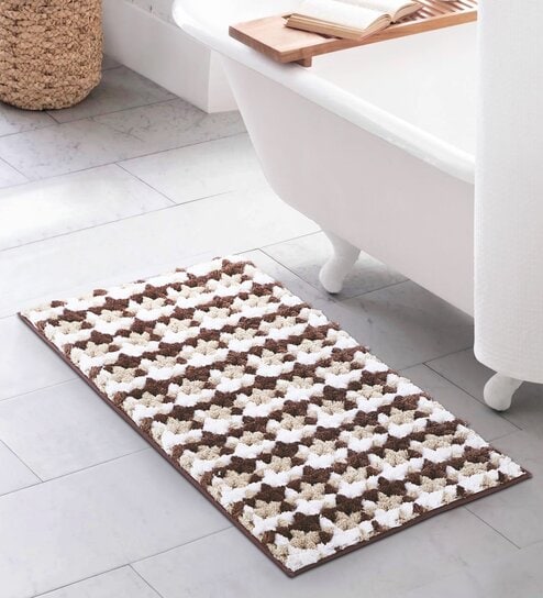 Beige Polyester 24X16 Inches Anti-Skid  Bath Mat