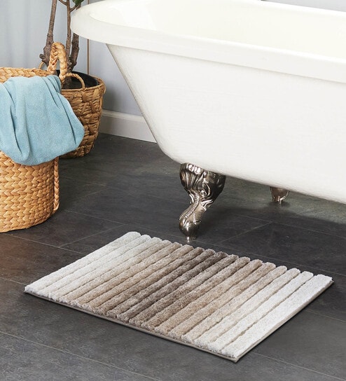 Beige Polyester 32X20 Inches Anti-Skid  Bath Mat