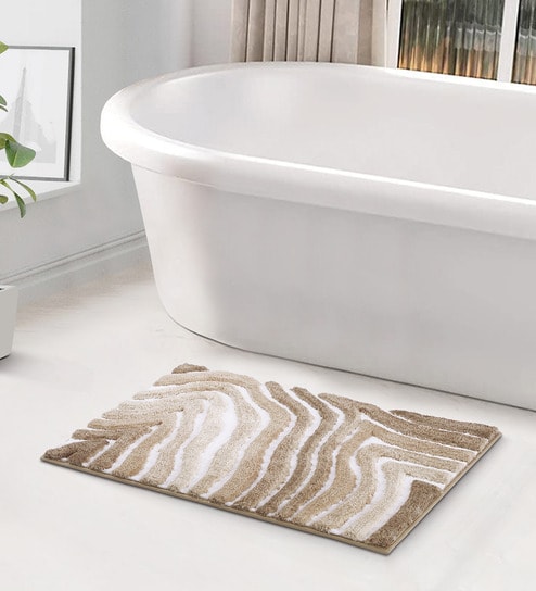 Beige Polyester 32X20 Inches Anti-Skid  Bath Mat