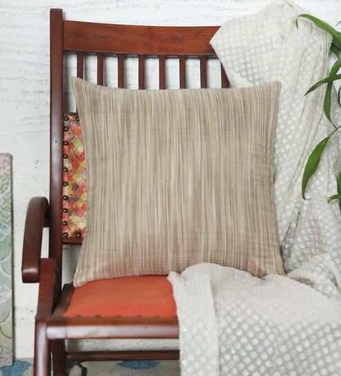 Beige Polyester Blend Traditional 16x16 inches Cushion Covers (1pc)