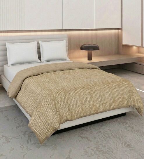 Beige Polyester Solid 200 GSM Double Bed Comforter
