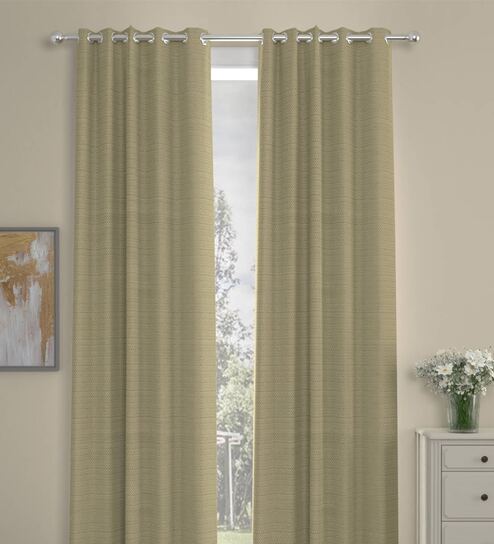 Beige Solid Polyester 7 Ft Semisheer Eyelet Door Curtains (Set of 2) by ROSARAHOME