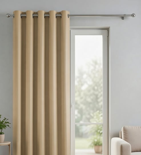 Beige Polyester Solid Light Filtering Eyelet 7 Feet Door Curtain