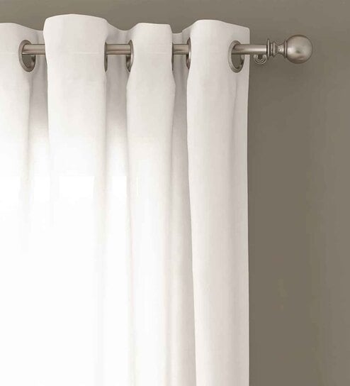 Beige Solid Polyester 7 Ft Sheer Eyelet Door Curtains (Set of 2) by GM Fabrics