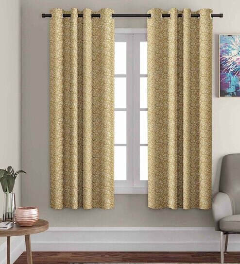 Beige Polyster Abstract 5ft Light Filtering Eyelet 2 Pc Window curtains