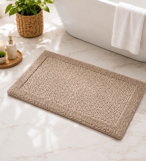 Beige Reversible Cotton Bathmat (40x60 cm)