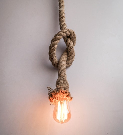 Beige Rope Hanging Light By The Black Steel