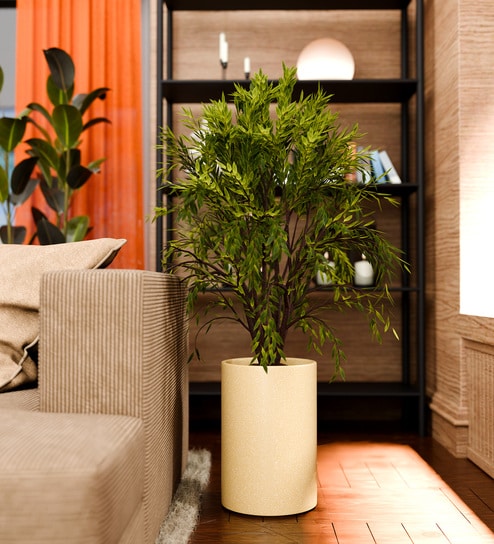 Beige Round Shaped Polymer Planter