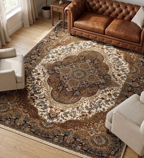 Beige&Rust Polypropylene Antistatic 120X170Cm Carpet With Cotton Backing