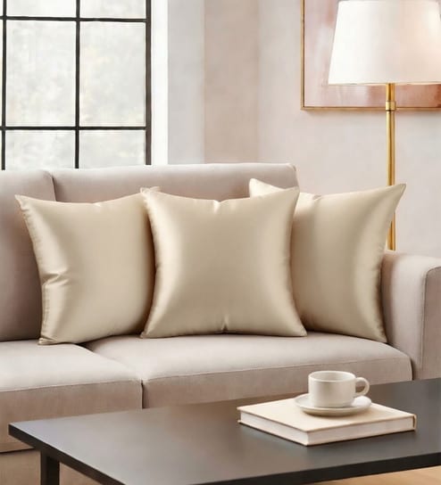 Beige Satin Solid 40x40 inches Cushion Covers Set of 3