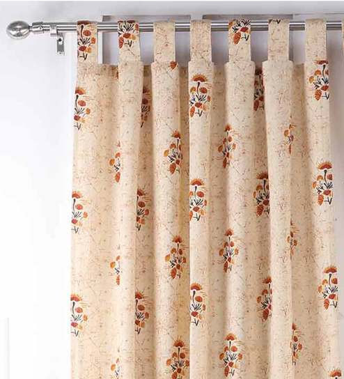 Buy Beige Semisheer Cotton 7 Feet Loops Door Curtain Set Of 2 By