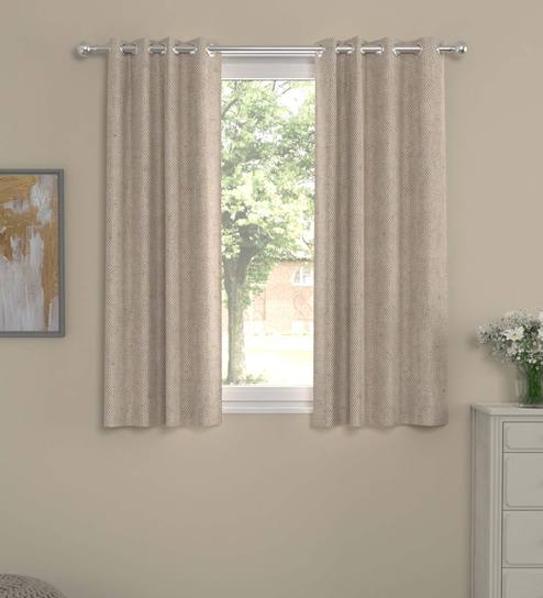 Beige Solid Poly Cotton 5 Ft Semisheer Eyelet Window Curtains (Set of 2)