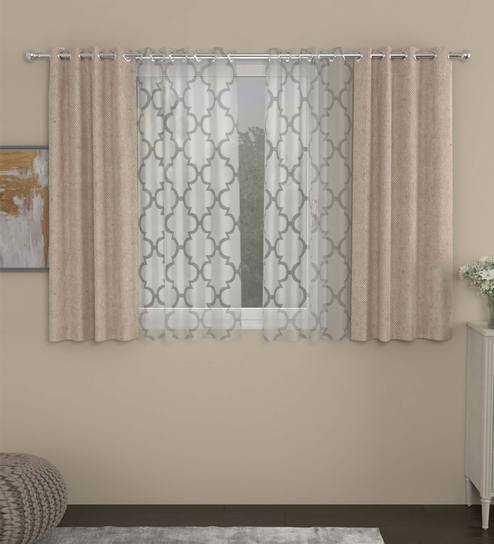 Beige Semisheer Polycotton 5 Feet Eyelet Set of 4 Curtains