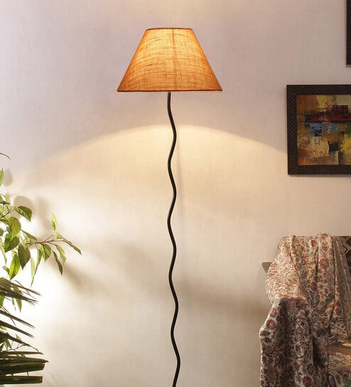 Bumpy Beige Jute Shade Club Floor Lamp With Iron Base By New Era