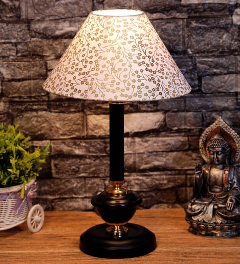 Beige & Gold Shade Table Lamp With Terracotta Base By Foziq