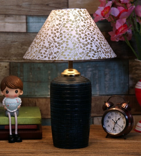 White and Gold Shade Table Lamp With Terracotta Base By Foziq