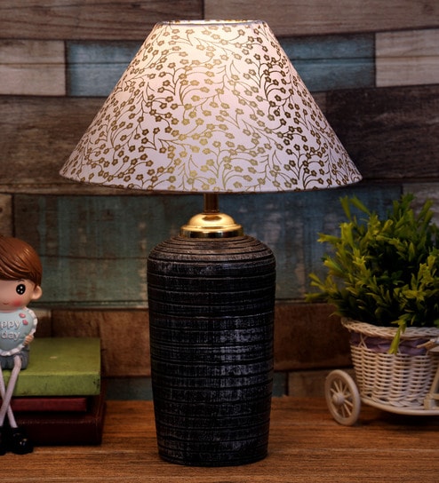 Beige & Gold Shade Table Lamp With Terracotta Base By Foziq