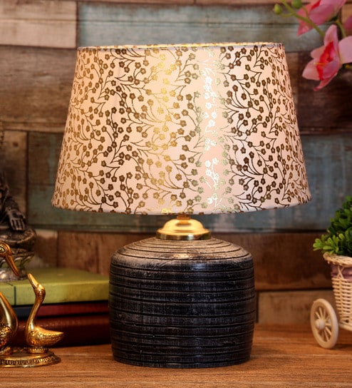 Beige & Gold Shade Table Lamp With Terracotta Base By Foziq