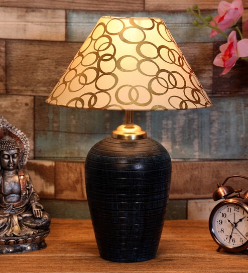 Prato Beige and Gold Fabric Shade Night Lamp With Teracotta Base By Foziq