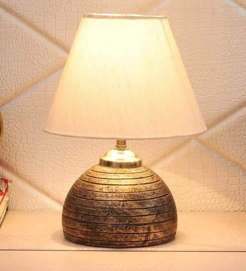 Beige Shade Table Lamp  With Antique Terracotta Base by Foziq