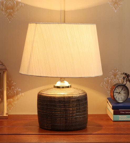 Beige Shade Table Lamp With Antique Terracotta Base by Foziq
