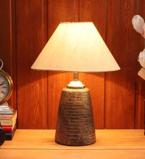 Beige Shade Table Lamp With Brown Base by Foziq