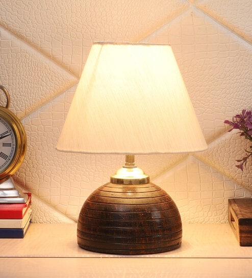 Beige Shade Table Lamp With Brown Terracotta Base by Foziq