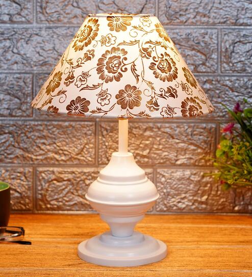 Beige & Gold Shade Table Lamp With Metal Base By Foziq