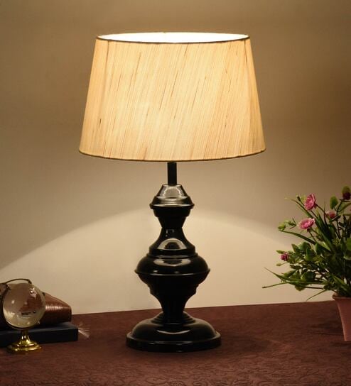 Beige Shade Table Lamp With Metal Base By Foziq