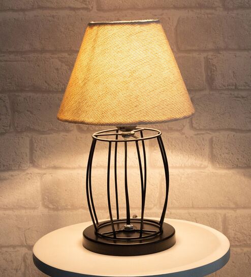 Beige Shade Table Lamp With Metal Base