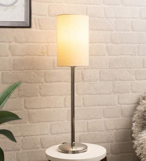 Beige Shade Table Lamp With Stainless Steel Base