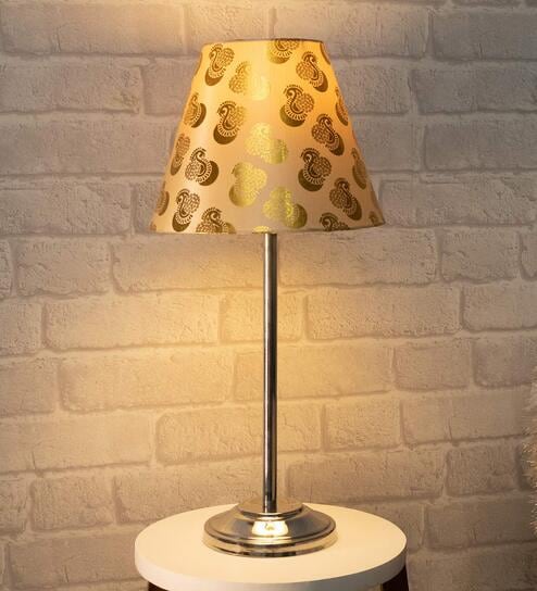 Beige Shade Table Lamp With Stainless Steel Base