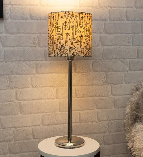 Beige Shade Table Lamp With Stainless Steel Base