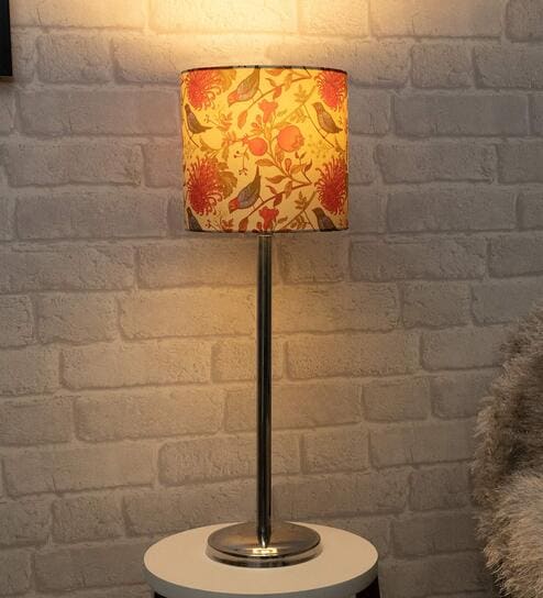 Beige Shade Table Lamp With Stainless Steel Base