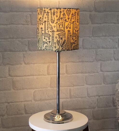 Beige Shade Table Lamp With Stainless Steel Base