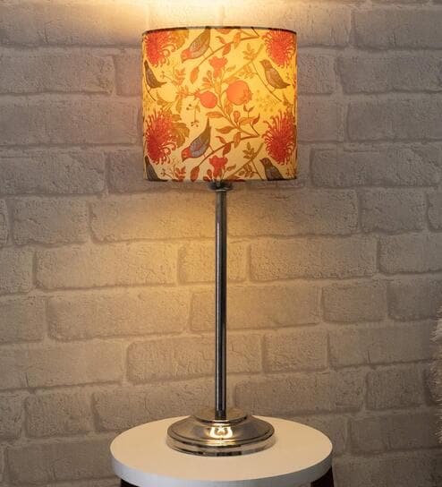 Beige Shade Table Lamp With Stainless Steel Base