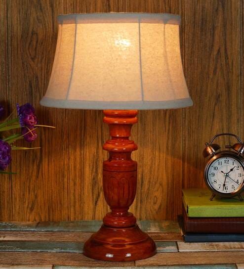 Knepp Beige Fabric Shade Night Lamp With Wood Base By BrightDaisy
