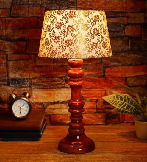 Lense Beige Fabric Shade Night Lamp With Wood Base By BrightDaisy