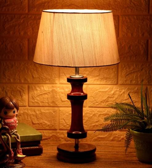 Canvas Beige Fabric Shade Night Lamp With Wood Base By BrightDaisy