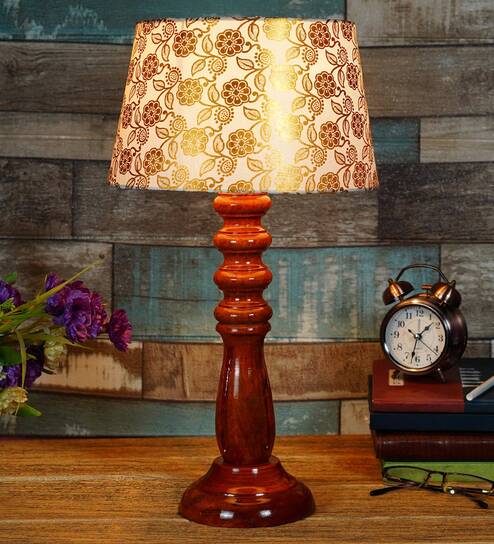 Maloto Beige Fabric Shade Night Lamp With Wood Base By BrightDaisy