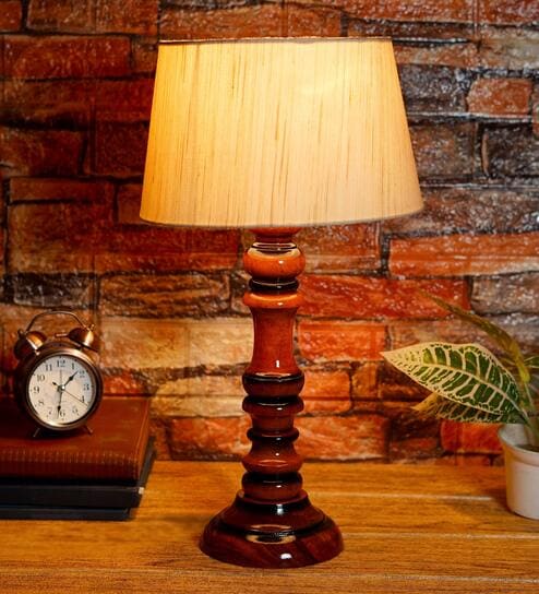 Chicago Beige Fabric Shade Night Lamp With Wood Base By BrightDaisy