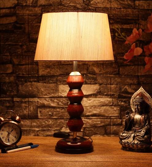 Bastian Beige Fabric Shade Night Lamp With Wood Base By BrightDaisy