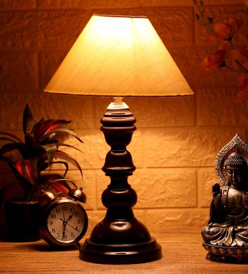 Athens Beige Fabric Shade Night Lamp With Wood Base By BrightDaisy