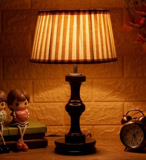 Algae Beige Fabric Shade Night Lamp With Wood Base By BrightDaisy