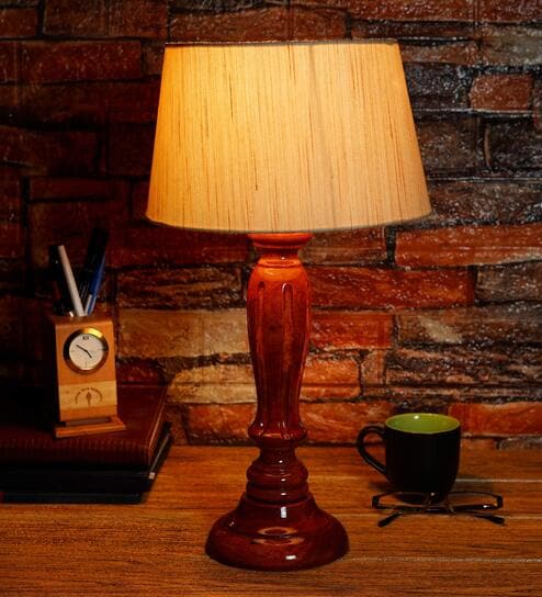 Planck Beige Fabric Shade Night Lamp With Wood Base By BrightDaisy