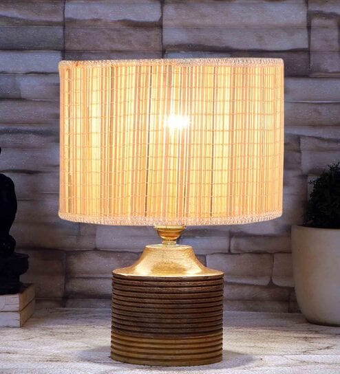 Beige Shade Table Lamp With Wood Base By New Era
