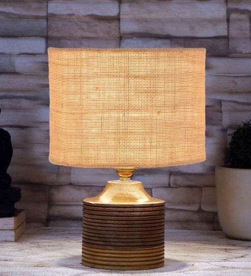 Beige Shade Table Lamp With Wood Base By New Era