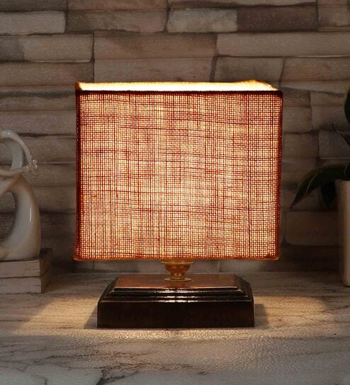 Beige Shade Table Lamp With Wood Base By New Era