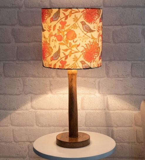 Beige Shade Table Lamp With Wooden Base