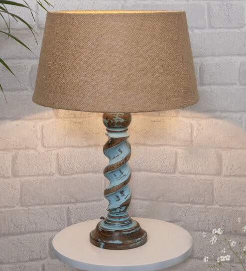 Beige Shade Table Lamp With Wooden Base